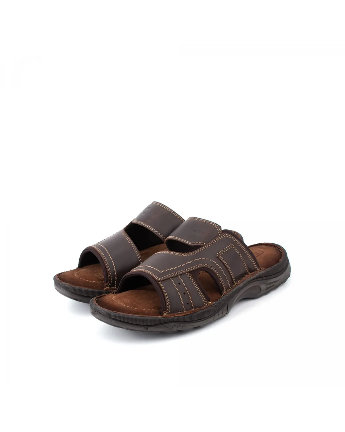Slip On Leather Men Sandals Dark Coffee Napoli