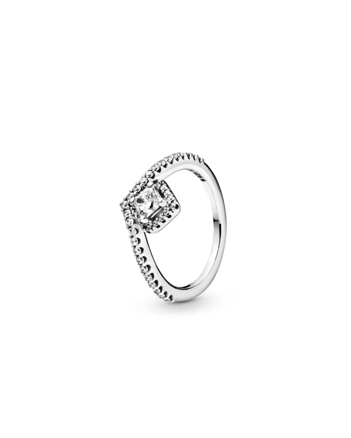 WISHBONE STERLING SILVER RING WITH CLEAR CUBIC ZIRCONIA