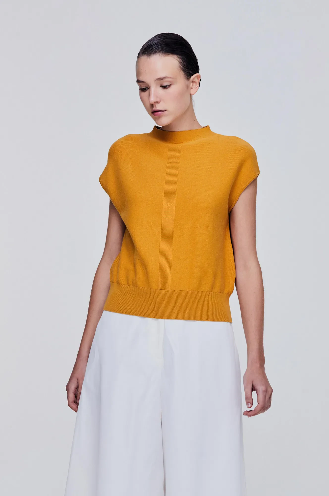 CONTRAST WEAVING FRONT KNIT - IVORY