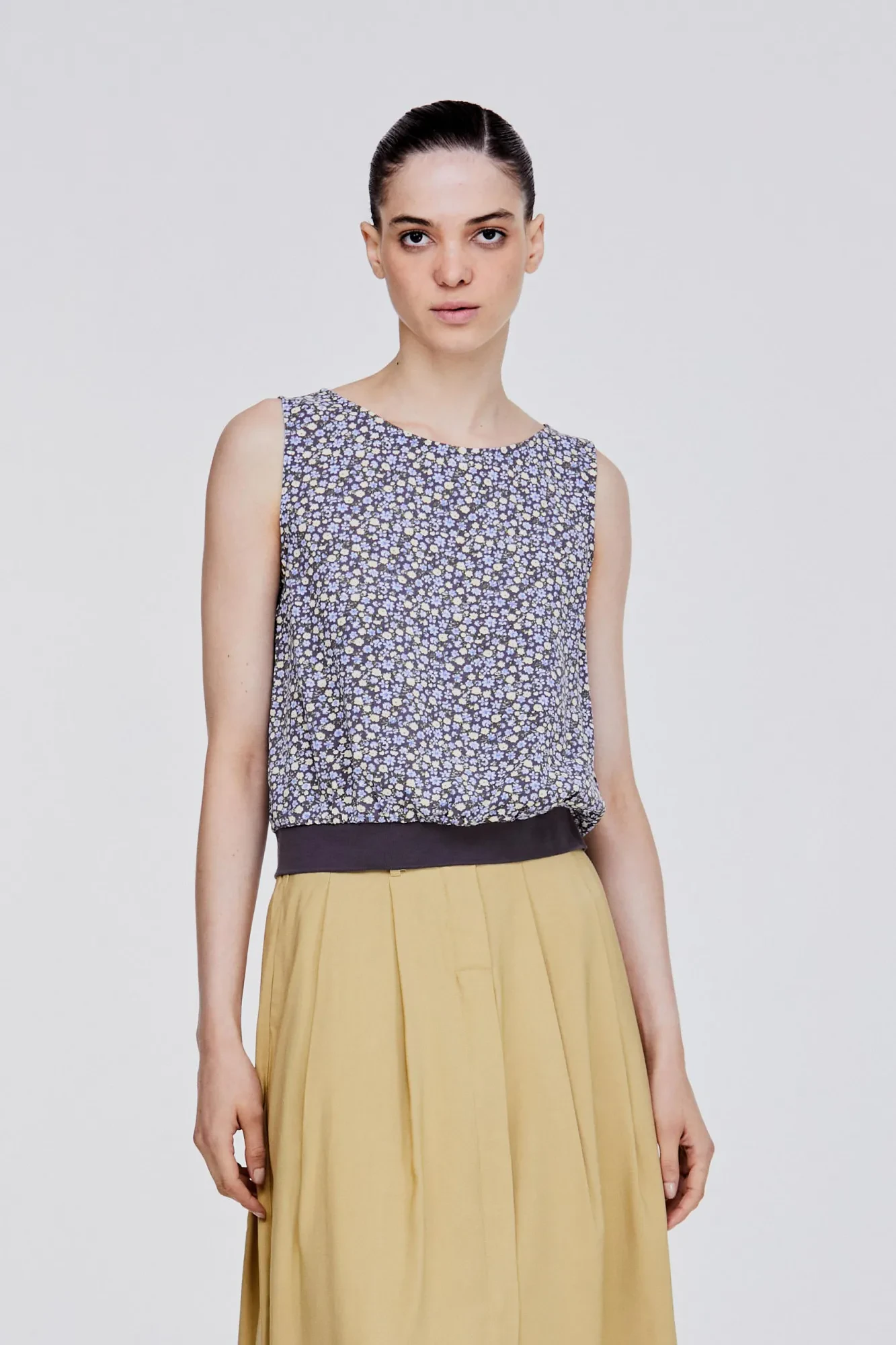 PRINTED BOXY TANK TOP - GREY FLORAL