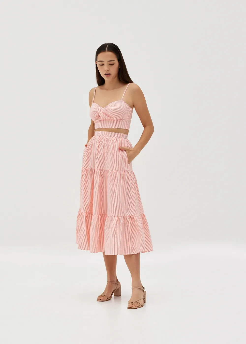 BERTIA PADDED TWIST FRONT STRIPED TOP