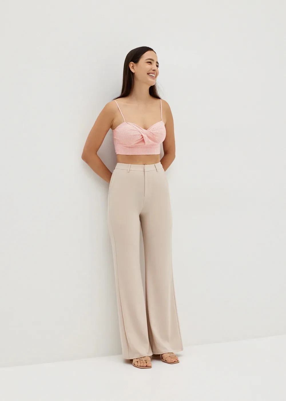 BERTIA PADDED TWIST FRONT STRIPED TOP