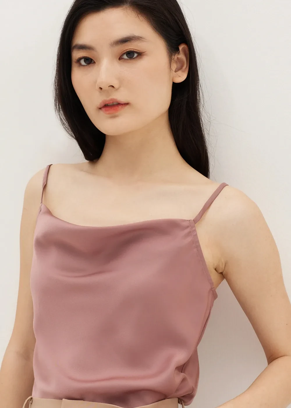 AMIA SATIN COWL NECK TOP