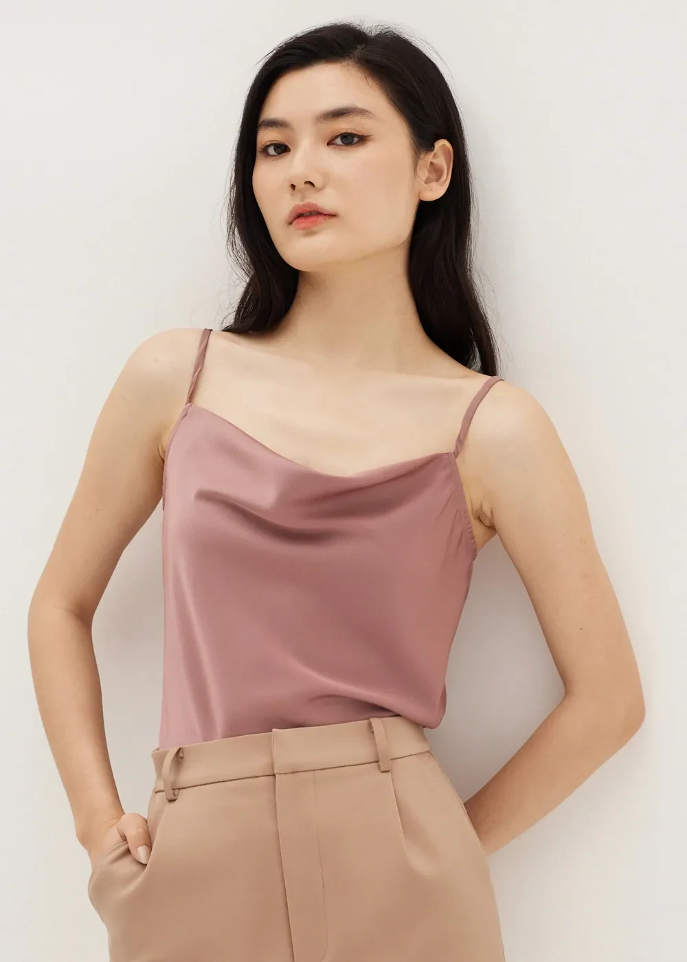 AMIA SATIN COWL NECK TOP