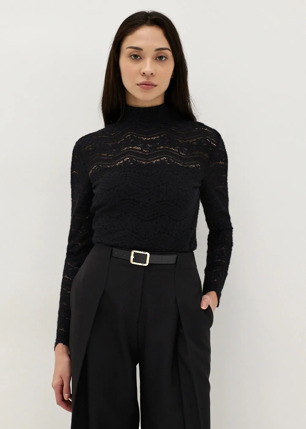 BRIGITTA STRETCH LACE TURTLE NECK TOP