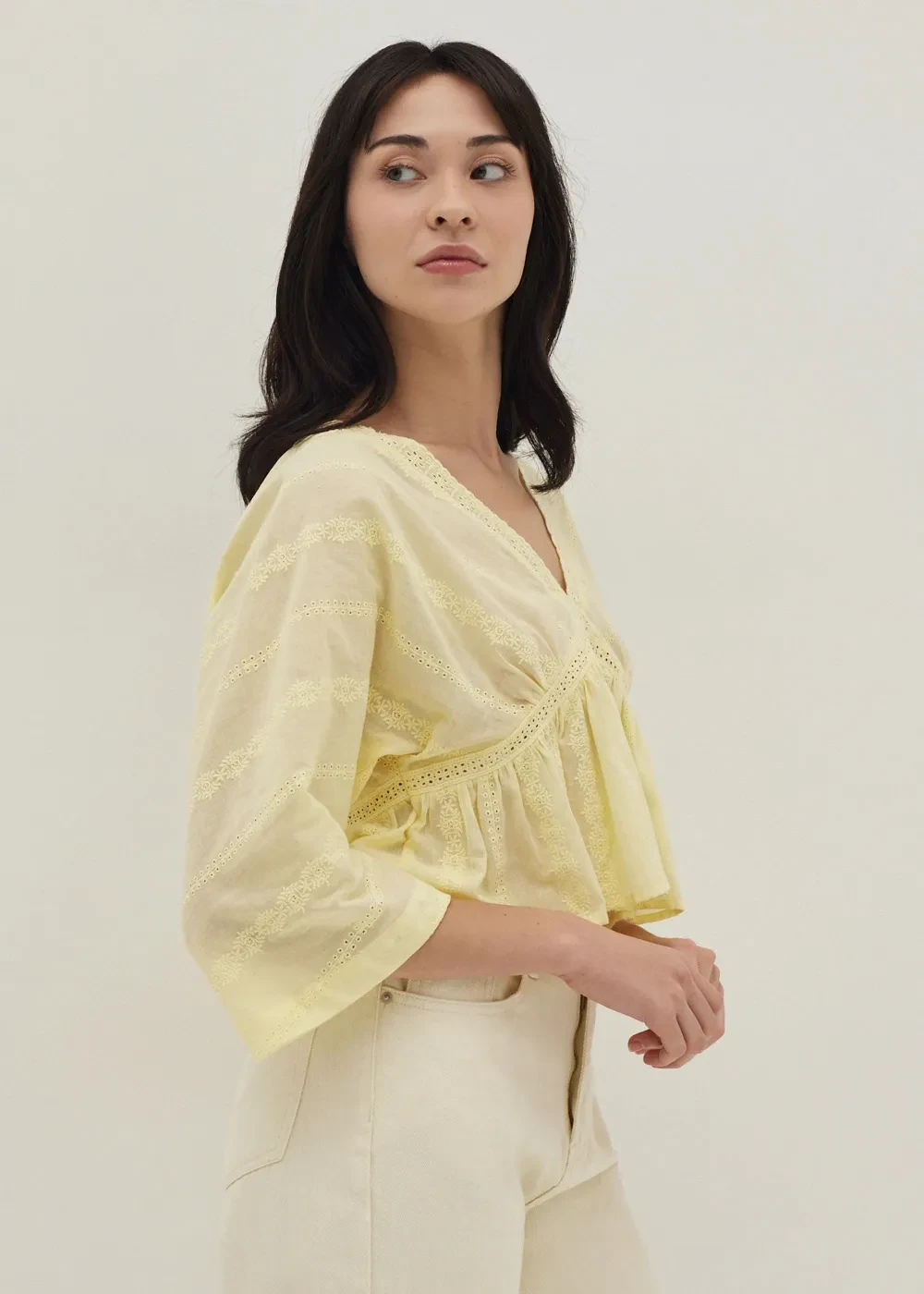 LAILA BRODERIE PEPLUM TOP