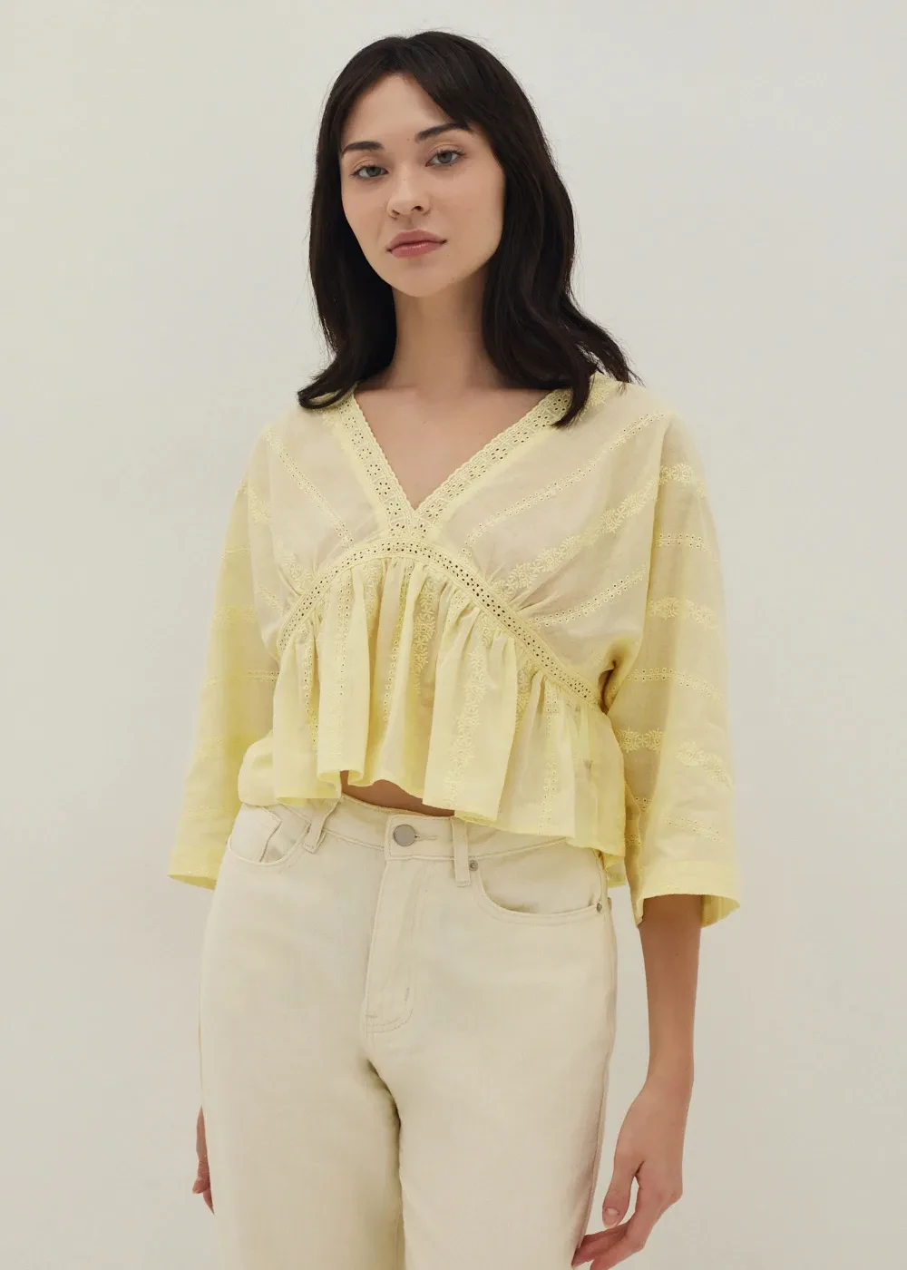 LAILA BRODERIE PEPLUM TOP