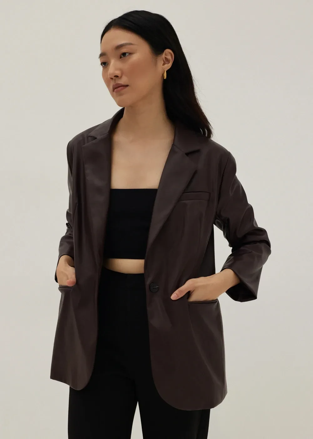 JALESSA TAILORED FAUX LEATHER BLAZER