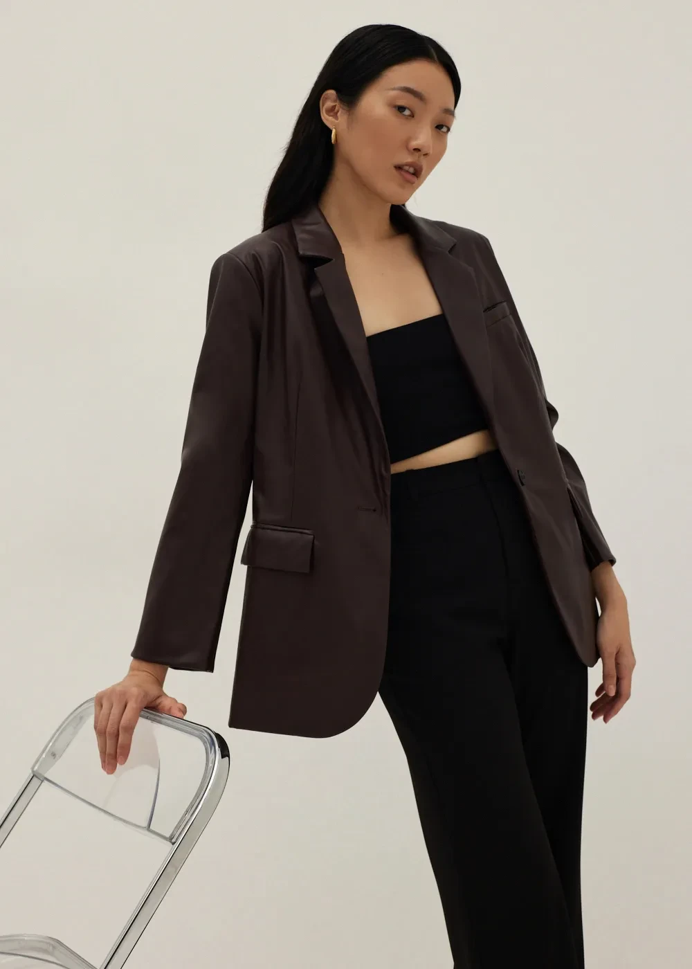 JALESSA TAILORED FAUX LEATHER BLAZER