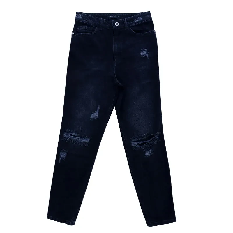 BLACK DISTRESSED DENIM TROUSERS