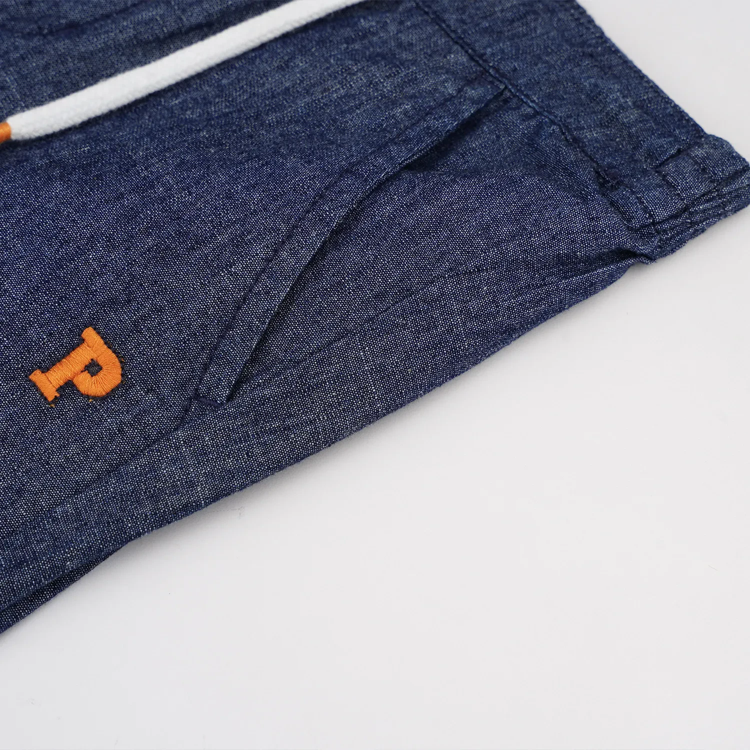 BOYS NAVY CHAMBRAY ORANGE PONEY LOGO LONG PANTS