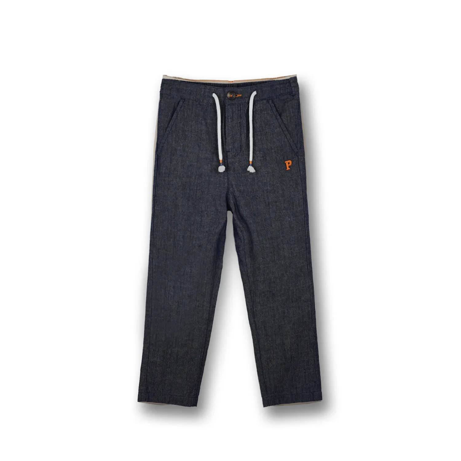 BOYS NAVY CHAMBRAY ORANGE PONEY LOGO LONG PANTS
