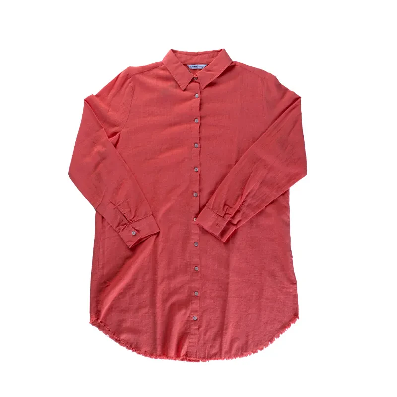 WOVEN LONG SLEEVED TUNIC IN LIGHT RED