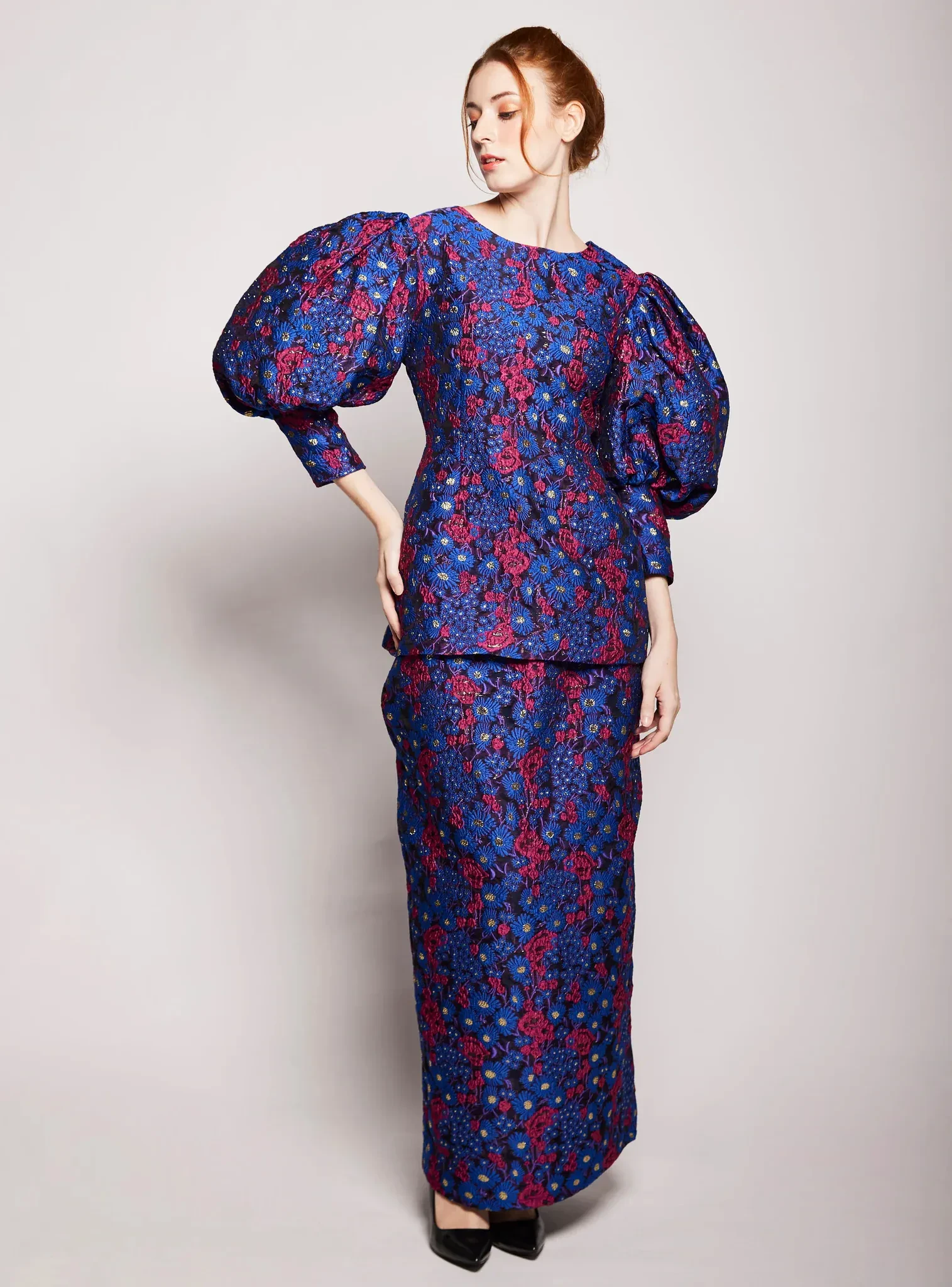 AENI BROCADE PUFF SLEEVE KURUNG BLUE
