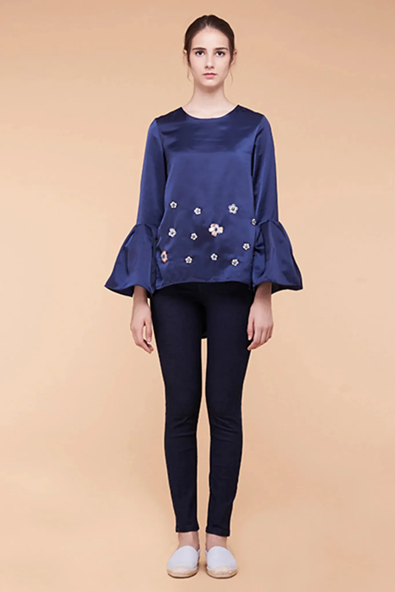 MELLA EMBELLISHED TOP NAVY