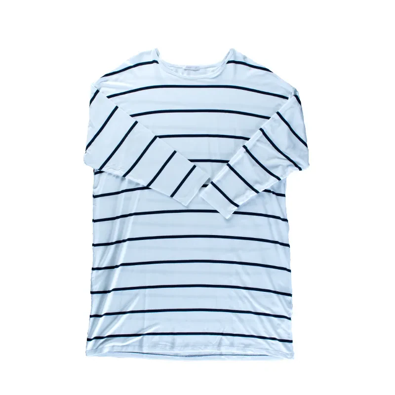 LONG SLEEVED JERSEY TUNIC IN WHITE STRIPE