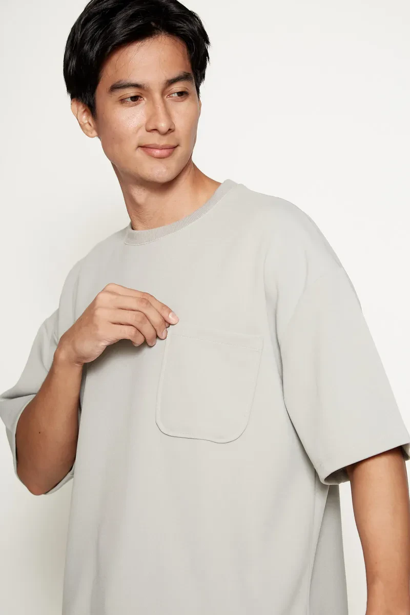 MEN SHORT SLEEVE SWEATER LIGHT GREY