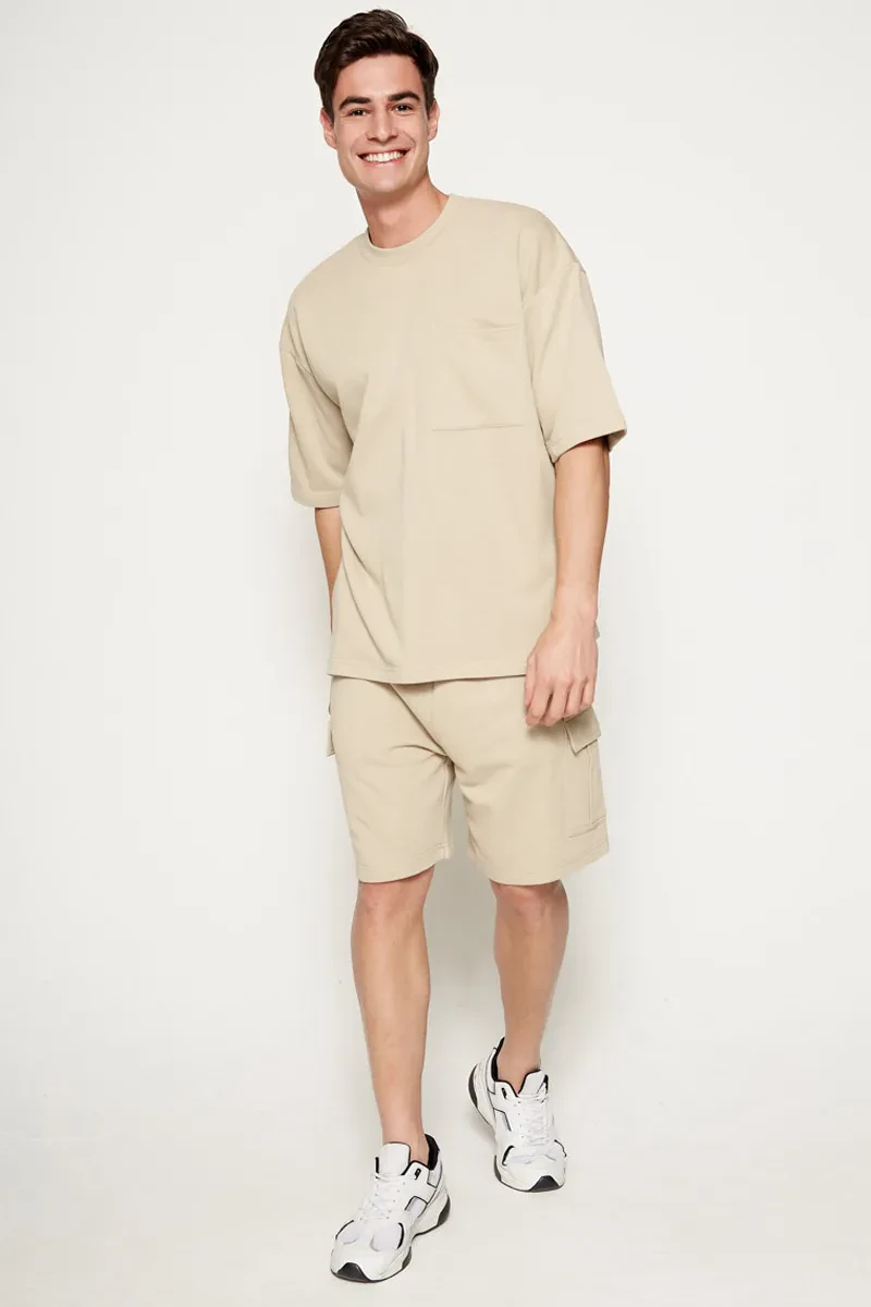 MEN SHORT SLEEVE SWEATER SAND