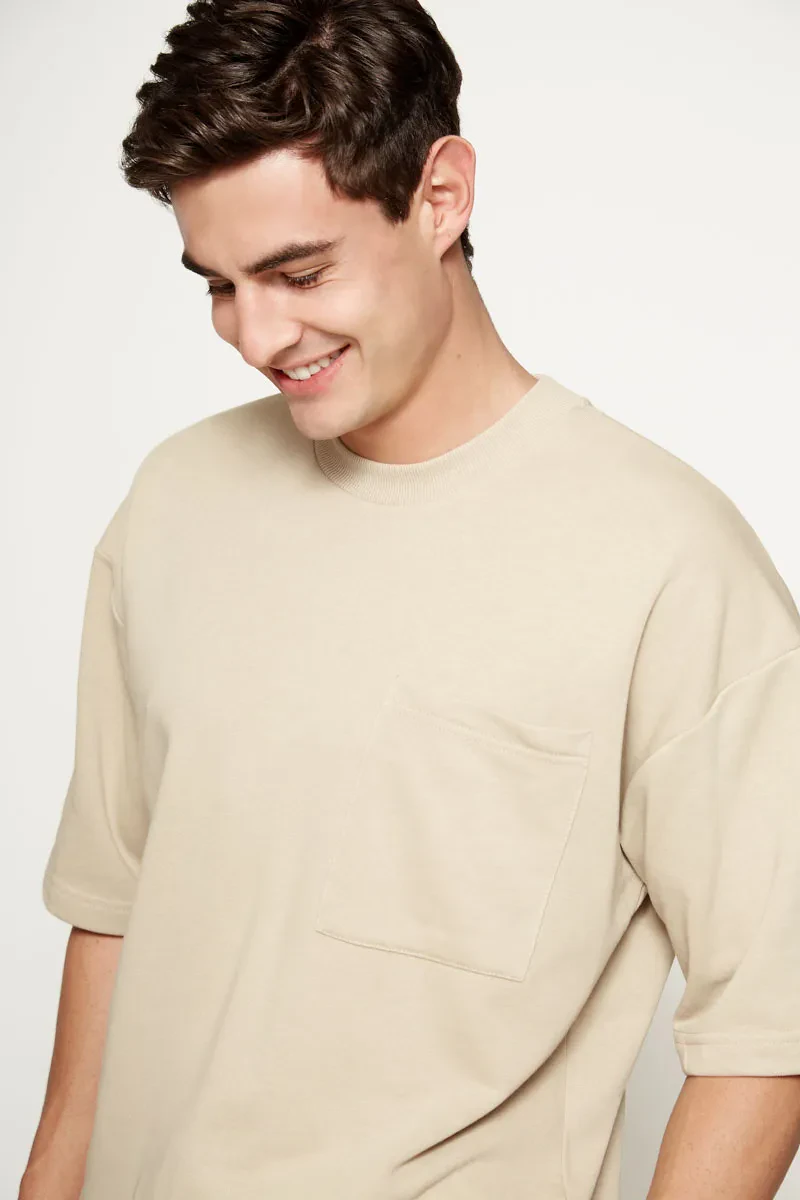 MEN SHORT SLEEVE SWEATER SAND