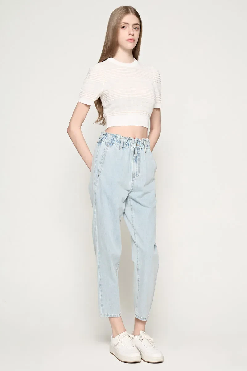 LADIES CASUAL MOM FIT JEANS LIGHT BLUE
