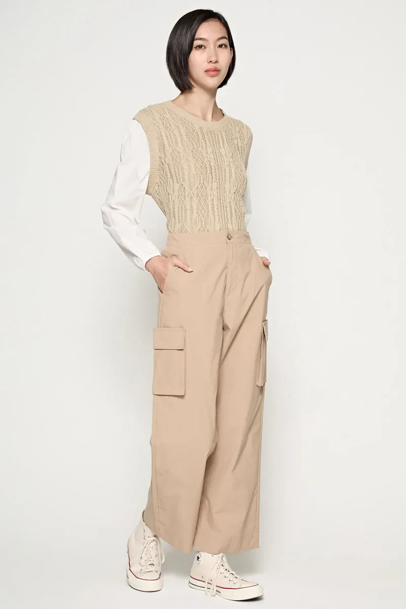 LADIES CASUAL LONG CARGO PANTS KHAKI