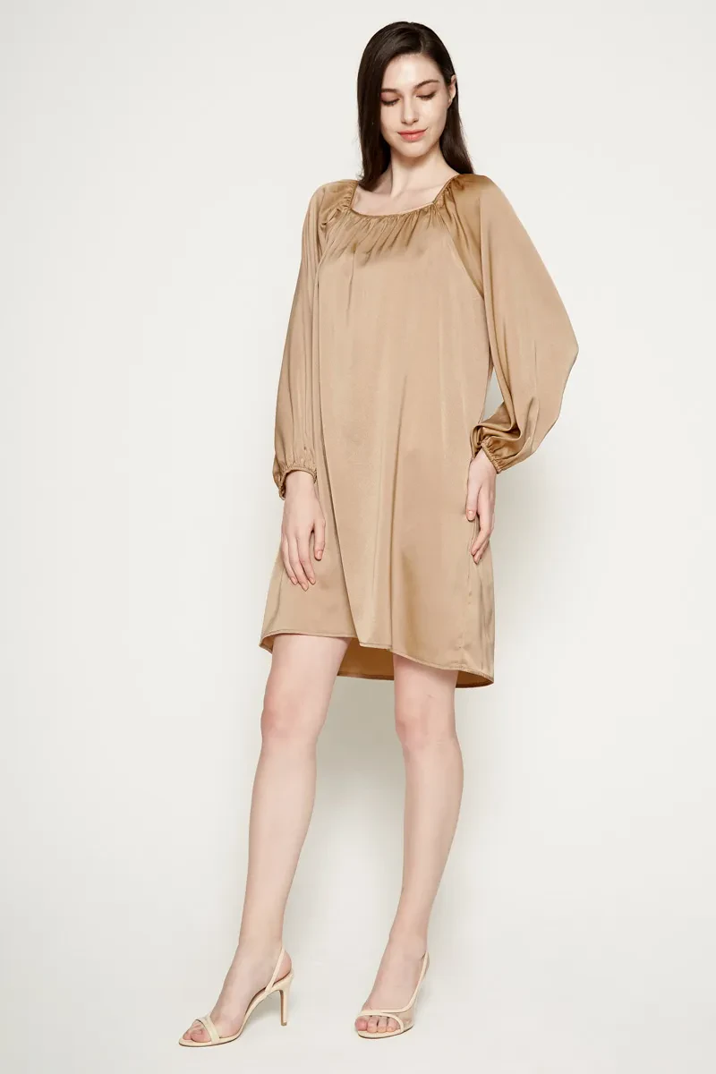 LADIES CASUAL SHORT DRESS CAMEL