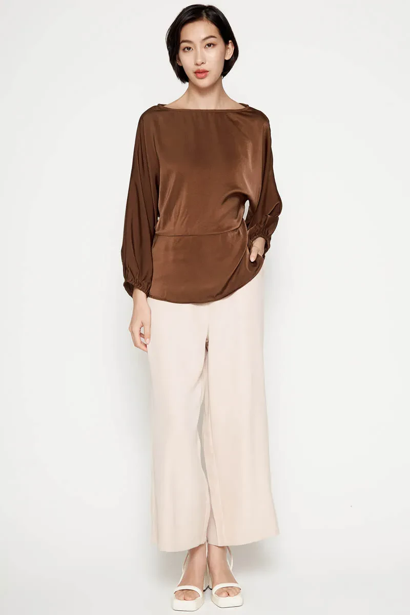 LADIES CASUAL LONG SLEEVE BLOUSE LIGHT BROWN