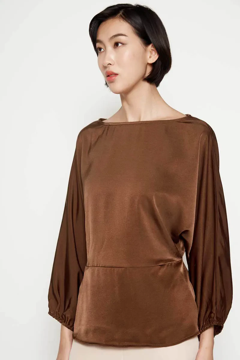 LADIES CASUAL LONG SLEEVE BLOUSE LIGHT BROWN