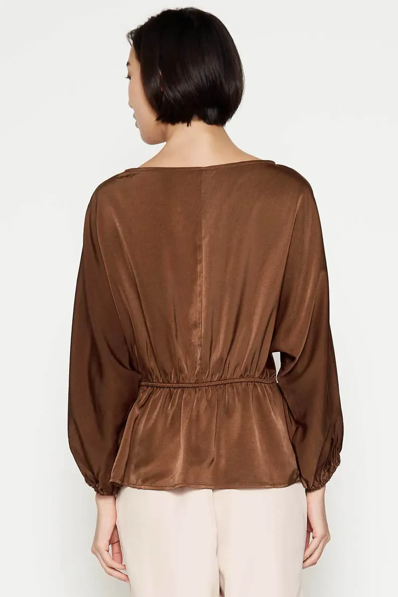 LADIES CASUAL LONG SLEEVE BLOUSE LIGHT BROWN