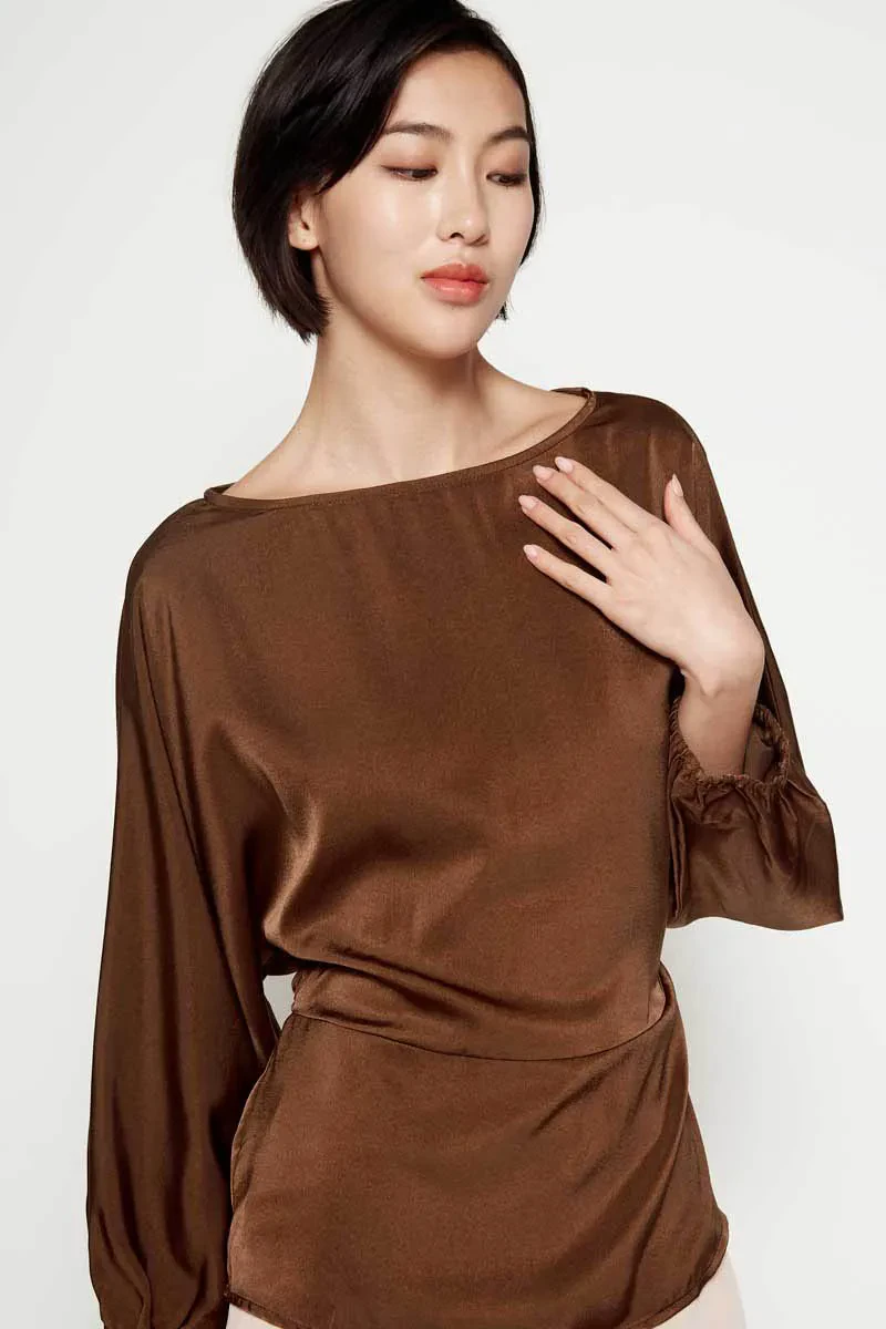LADIES CASUAL LONG SLEEVE BLOUSE LIGHT BROWN