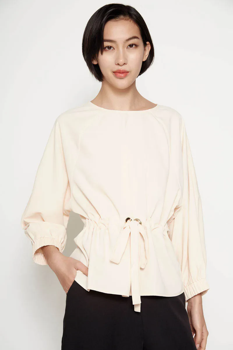 LADIES CASUAL LONG SLEEVE BLOUSE BEIGE
