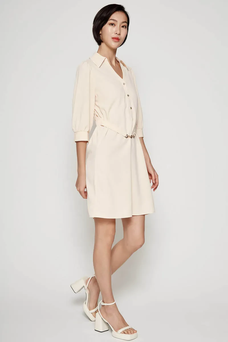 LADIES CASUAL SHORT DRESS BEIGE