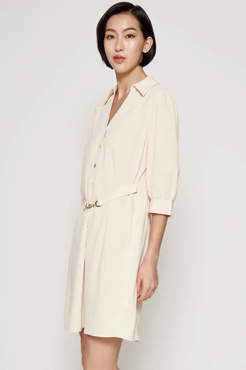 LADIES CASUAL SHORT DRESS BEIGE