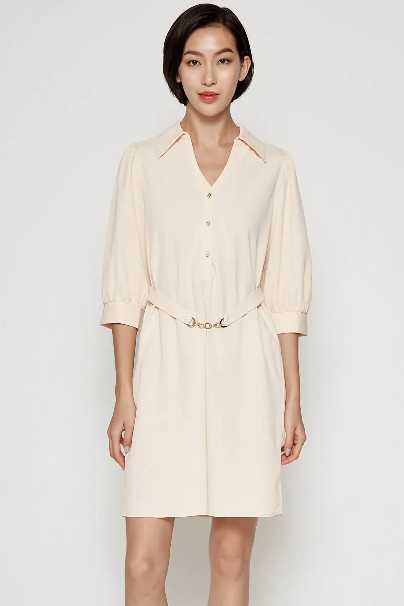 LADIES CASUAL SHORT DRESS BEIGE