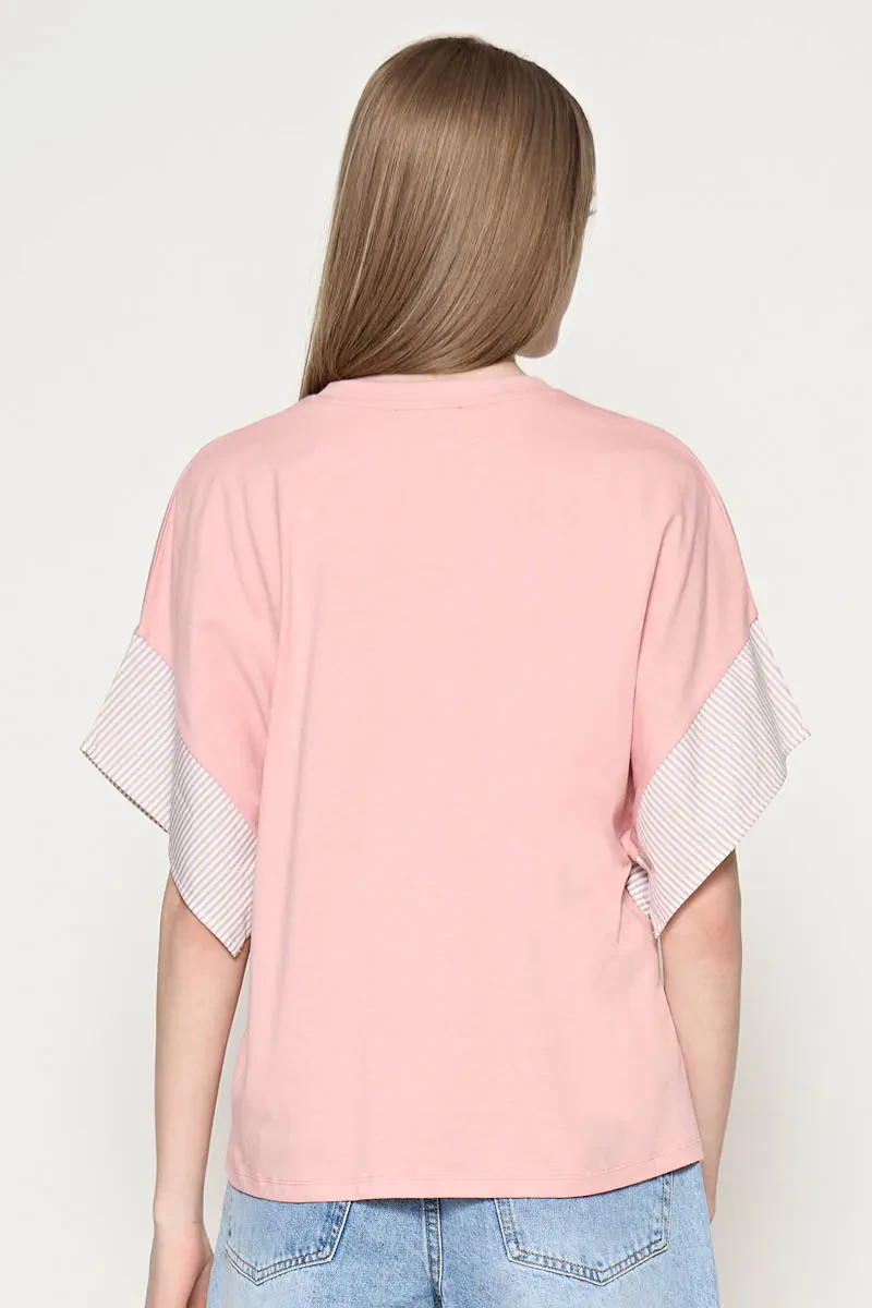 PDI CASUAL SHORT SLEEVE KNIT LADIES TEE PINK