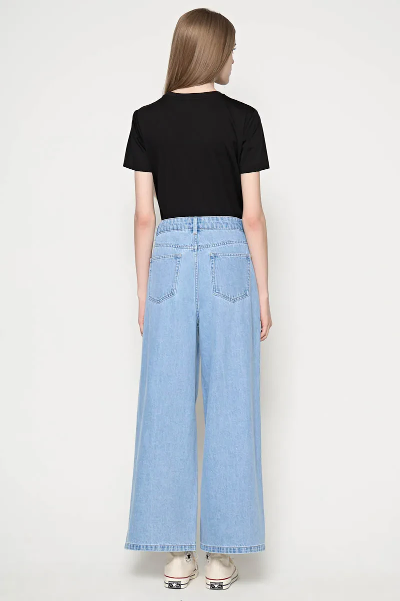PDI CASUAL WIDE LEG PANTS LADIES JEANSLT BLUE