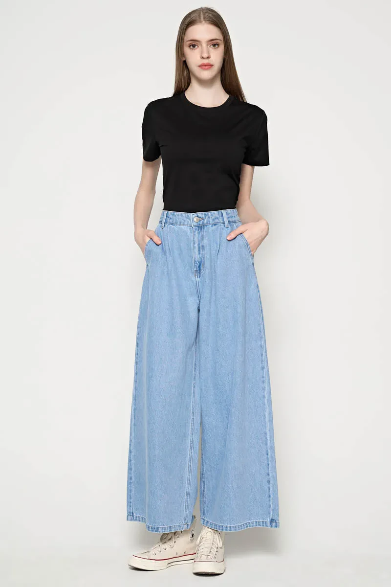 PDI CASUAL WIDE LEG PANTS LADIES JEANSLT BLUE
