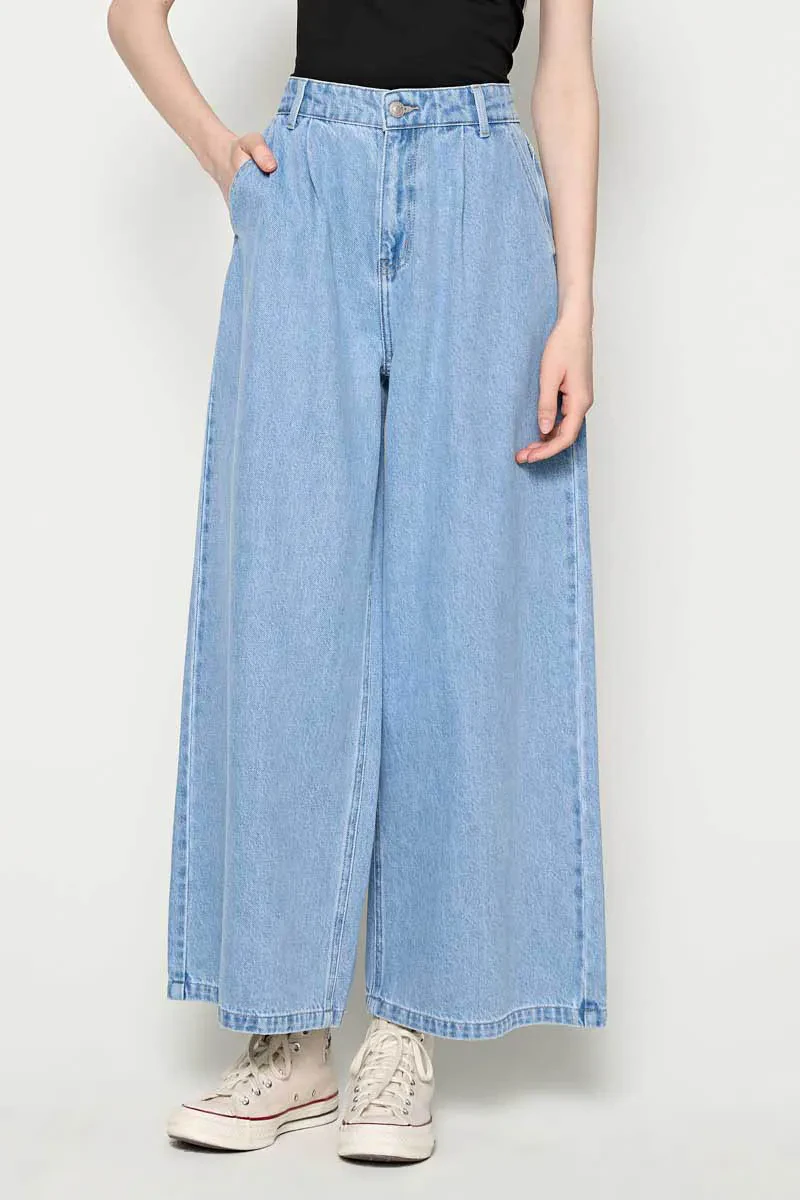 PDI CASUAL WIDE LEG PANTS LADIES JEANSLT BLUE