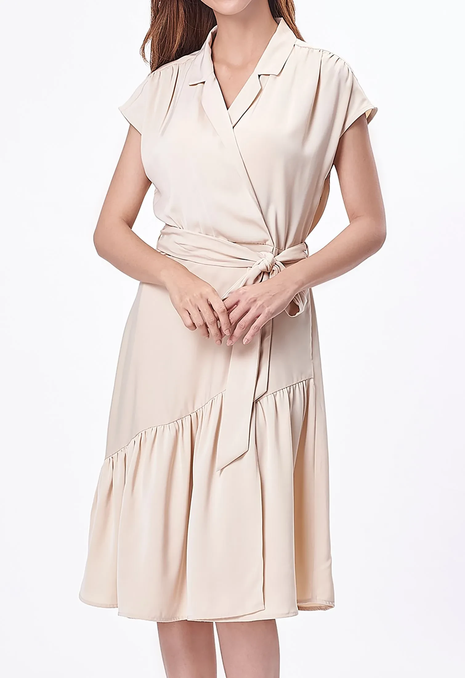 BATWING WRAP DRESS [BEIGE]