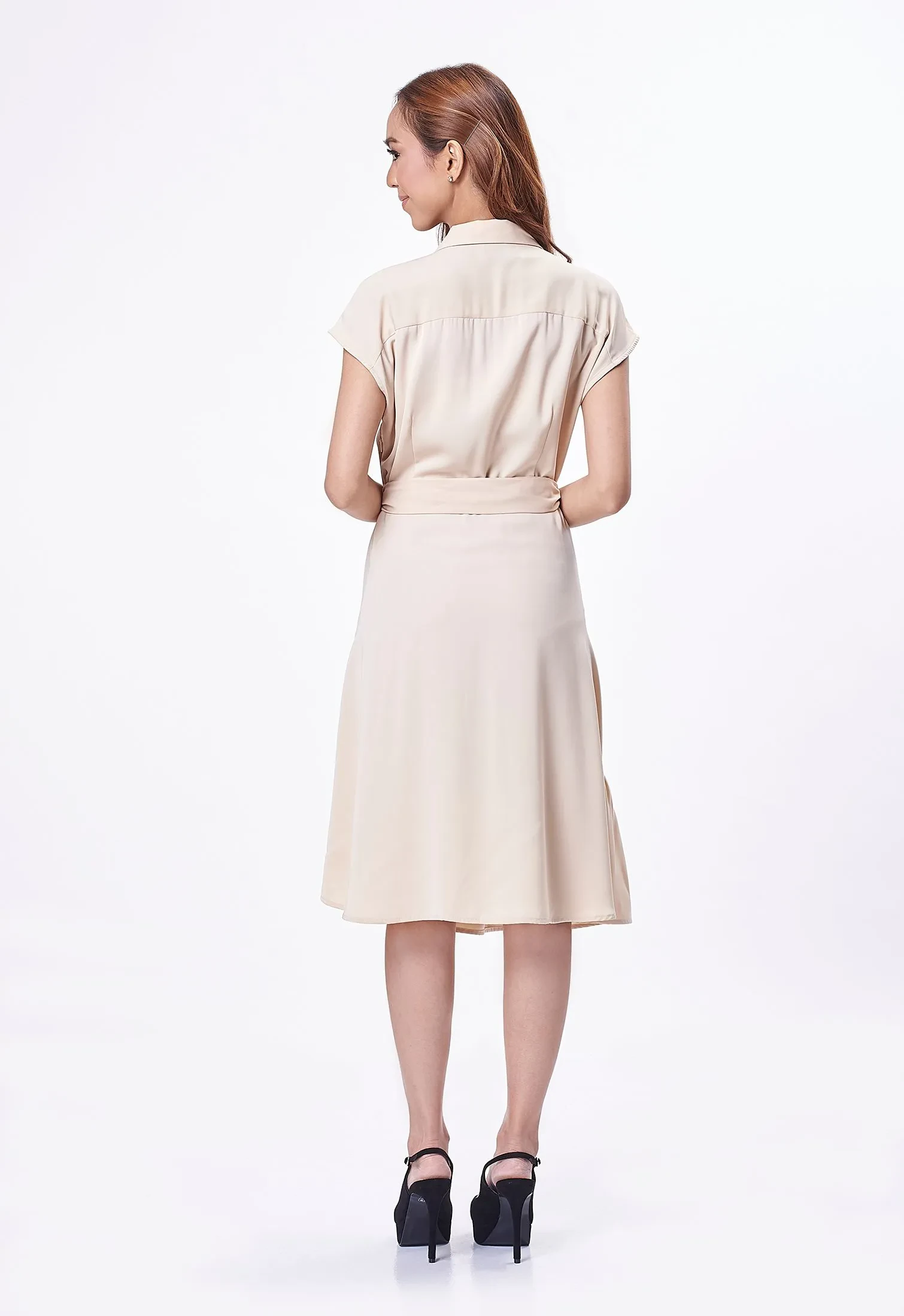 BATWING WRAP DRESS [BEIGE]