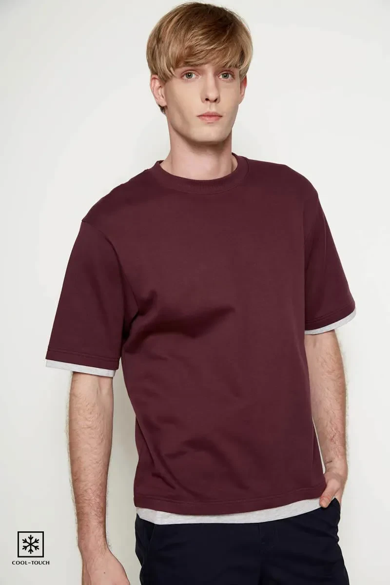PDI CASUAL OVERSIZED MEN SHORT SLEEVE TEE MAROON