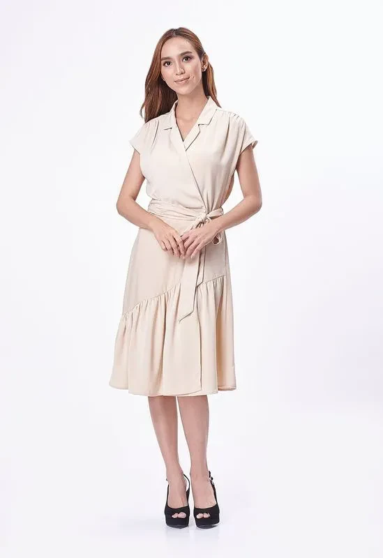 BATWING WRAP DRESS [BEIGE]