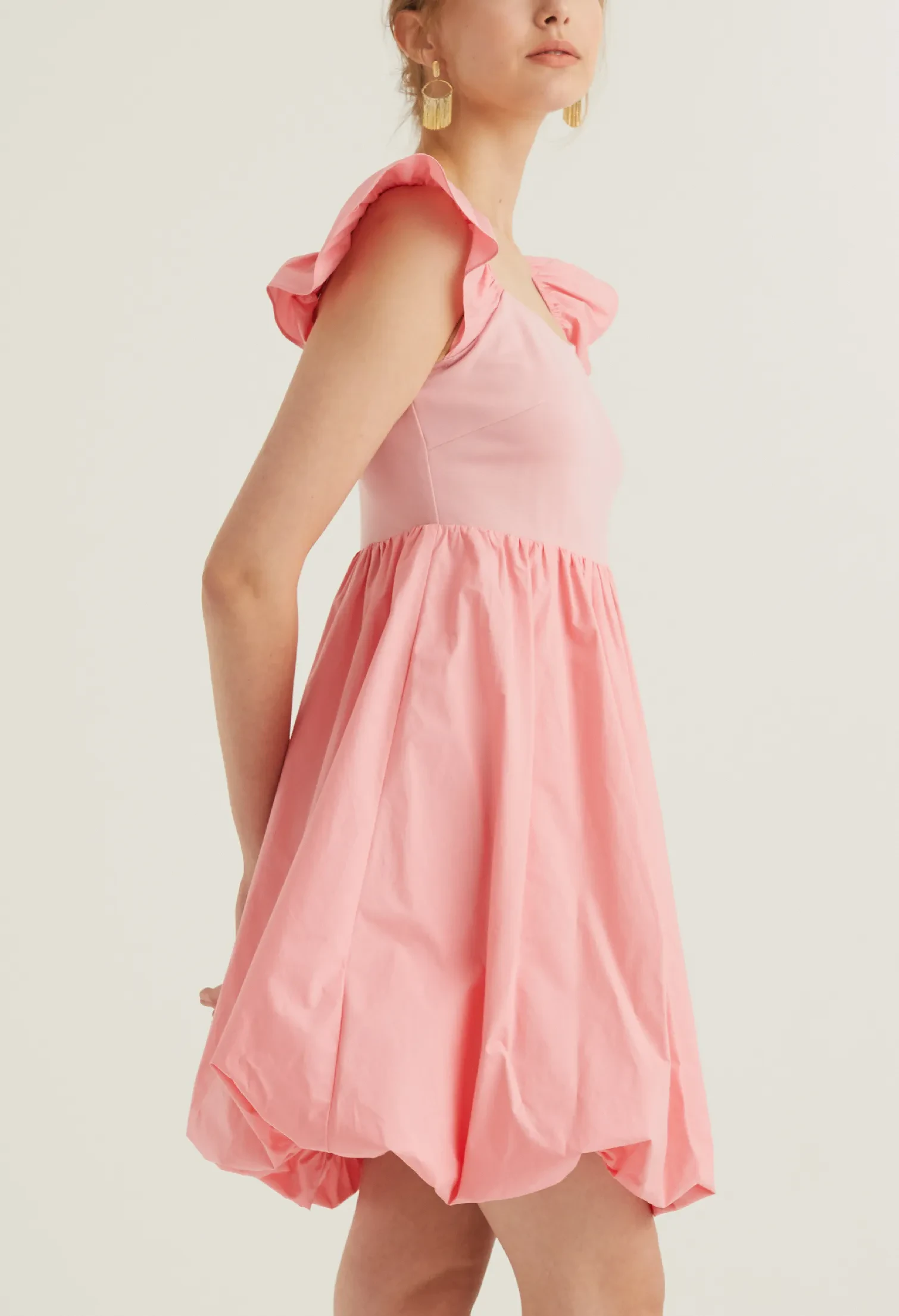 CAP SLEEVE BALLOON DETAIL DRESS [BLUSH PINK]