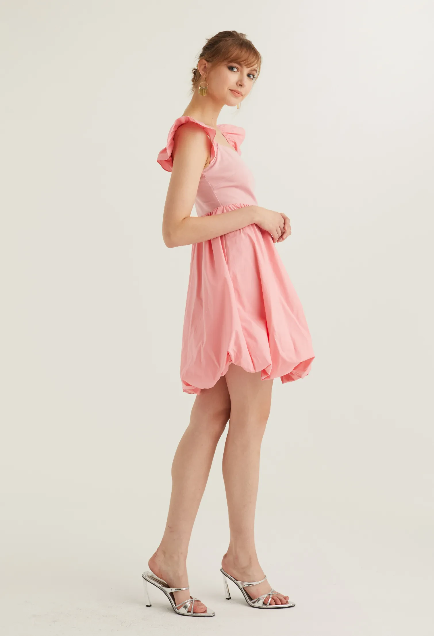 CAP SLEEVE BALLOON DETAIL DRESS [BLUSH PINK]