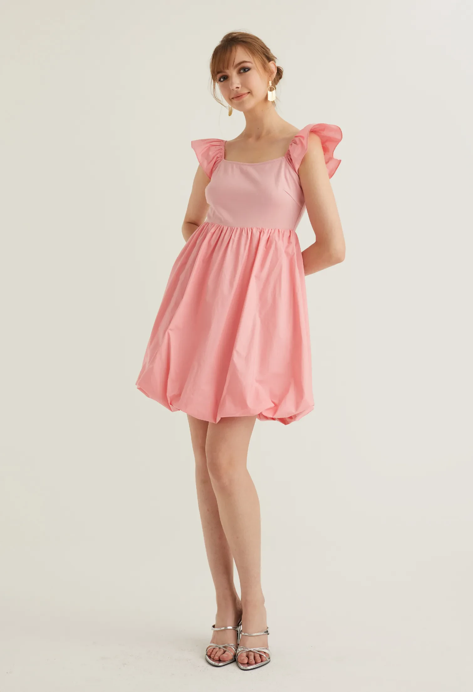 CAP SLEEVE BALLOON DETAIL DRESS [BLUSH PINK]