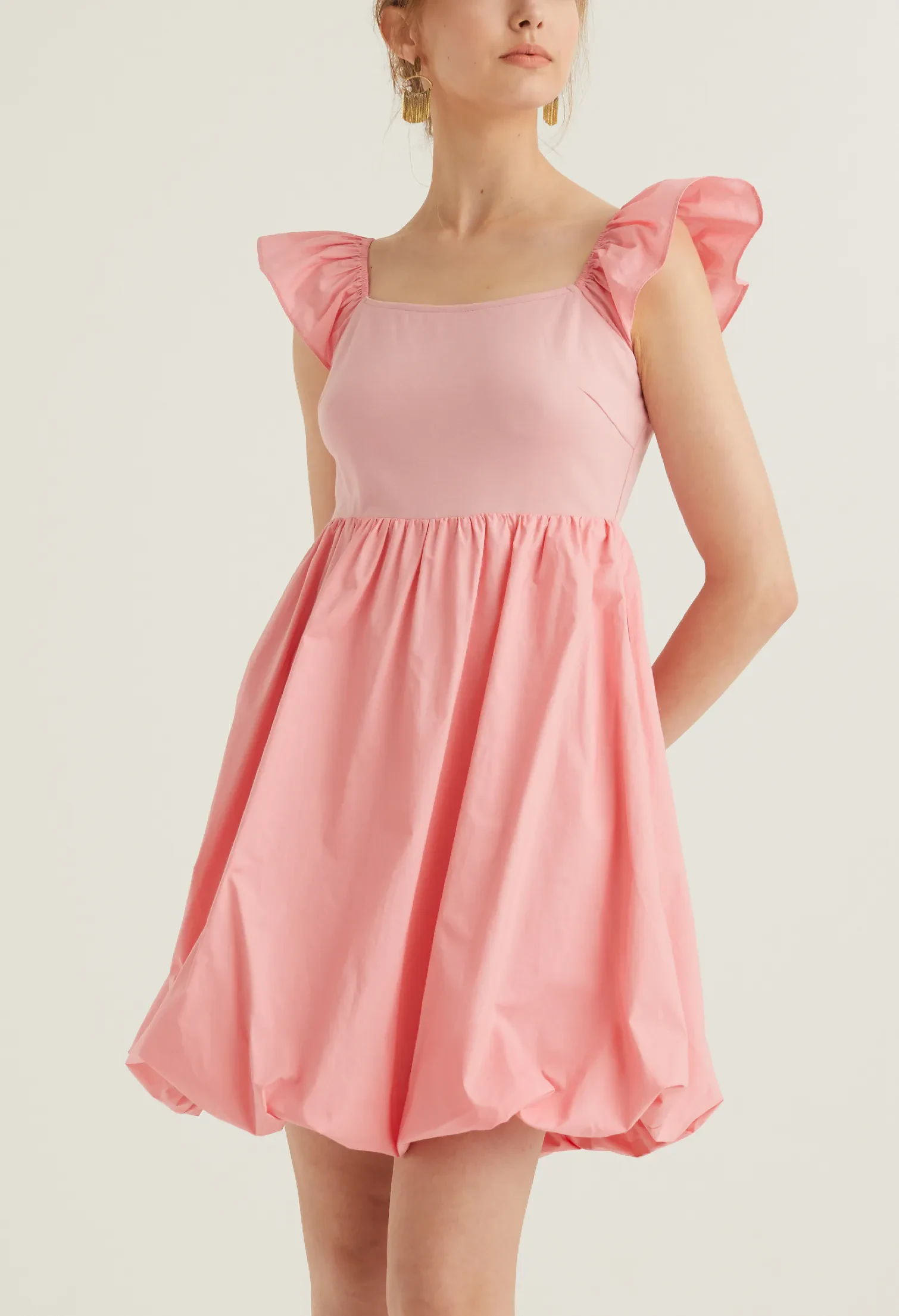 CAP SLEEVE BALLOON DETAIL DRESS [BLUSH PINK]