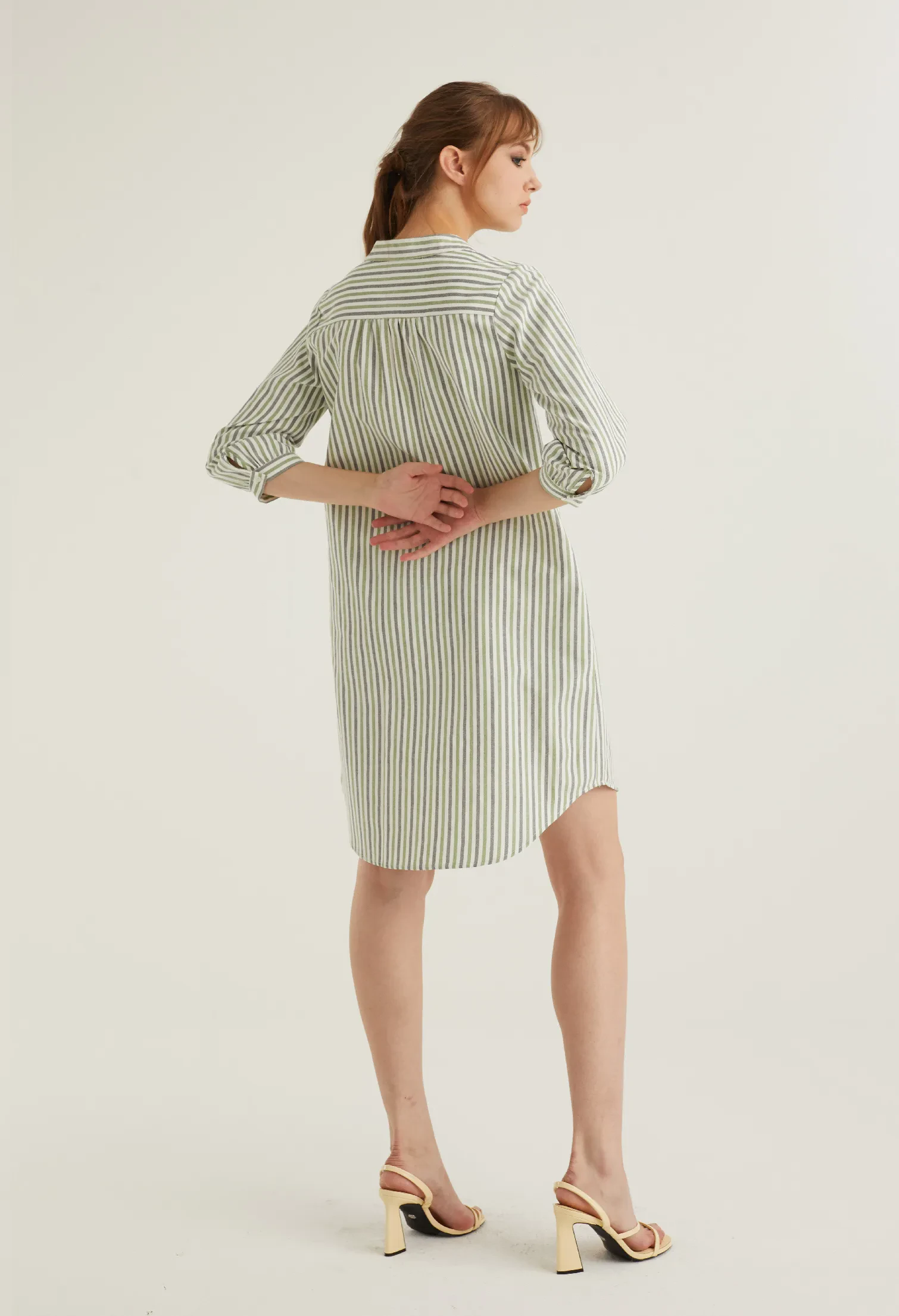 CASUAL STRIPED EVERYDAY DRESS [OLIVE GREEN]