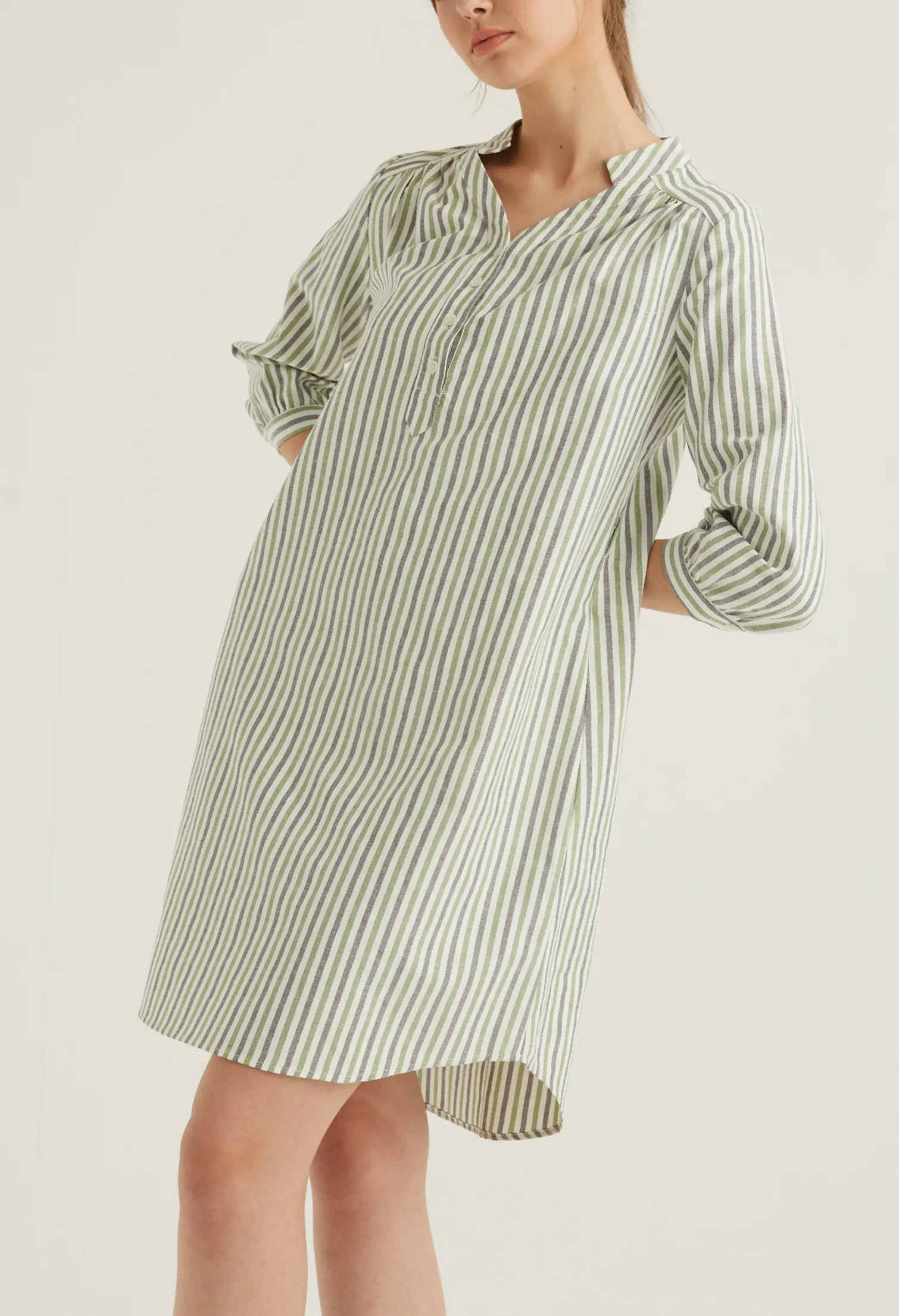 CASUAL STRIPED EVERYDAY DRESS [OLIVE GREEN]