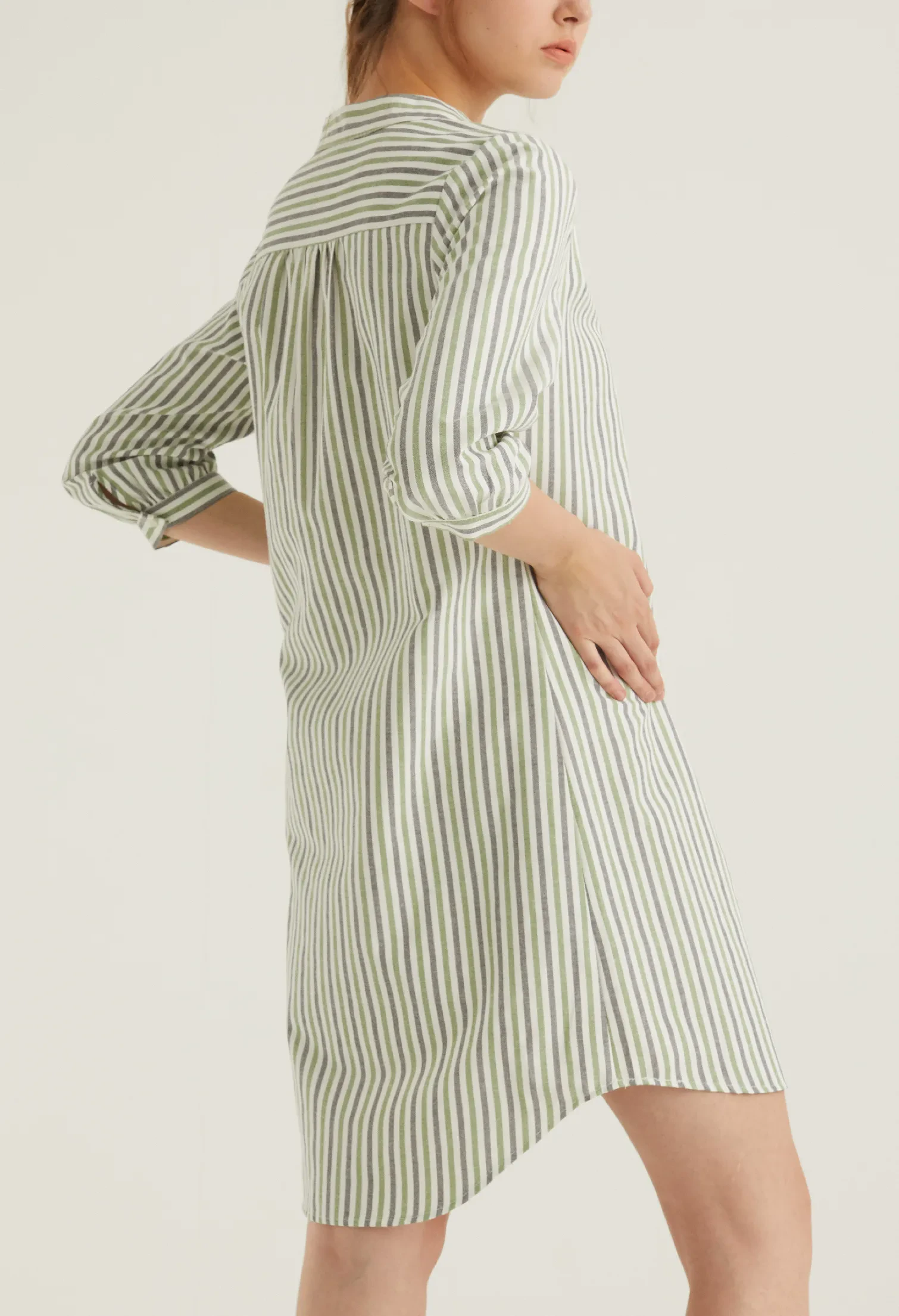 CASUAL STRIPED EVERYDAY DRESS [OLIVE GREEN]