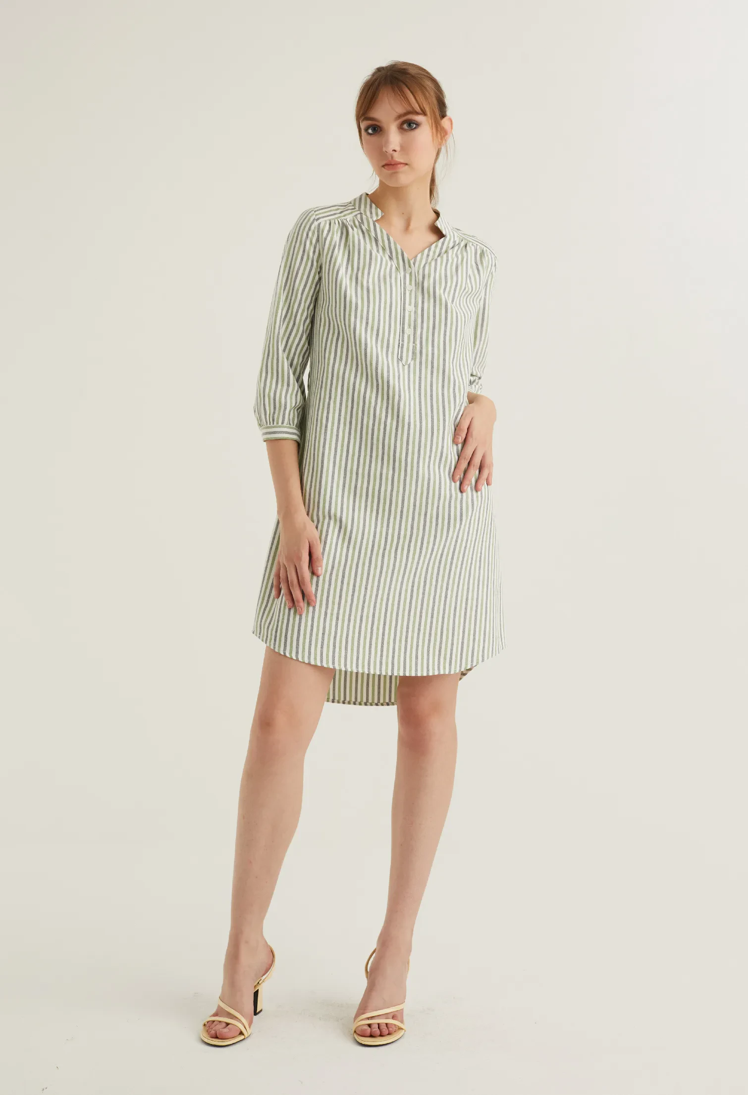 CASUAL STRIPED EVERYDAY DRESS [OLIVE GREEN]